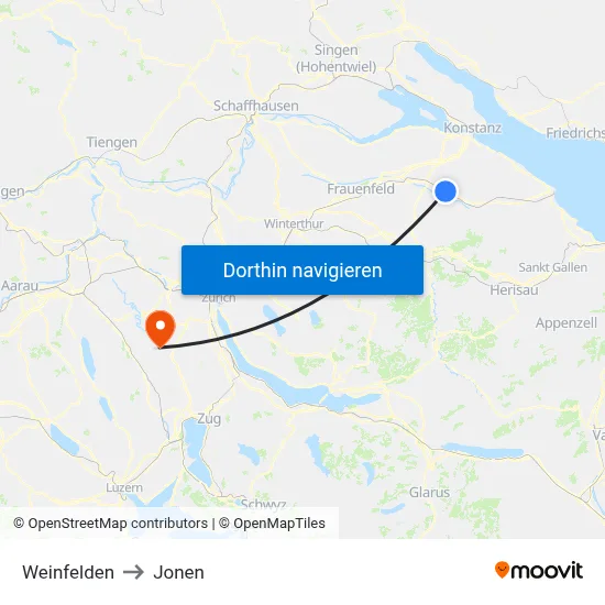 Weinfelden to Jonen map