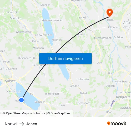 Nottwil to Jonen map
