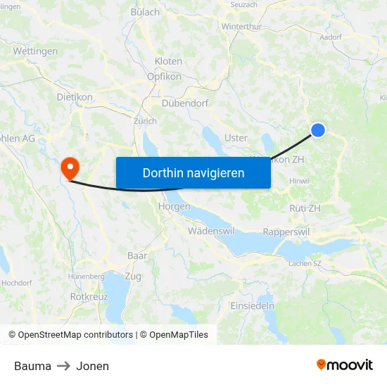 Bauma to Jonen map