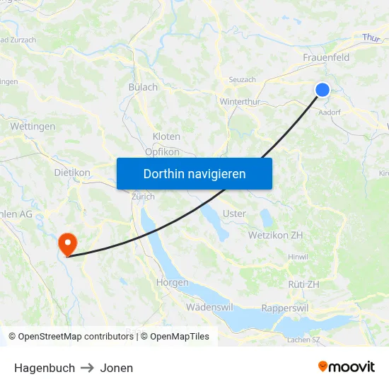 Hagenbuch to Jonen map