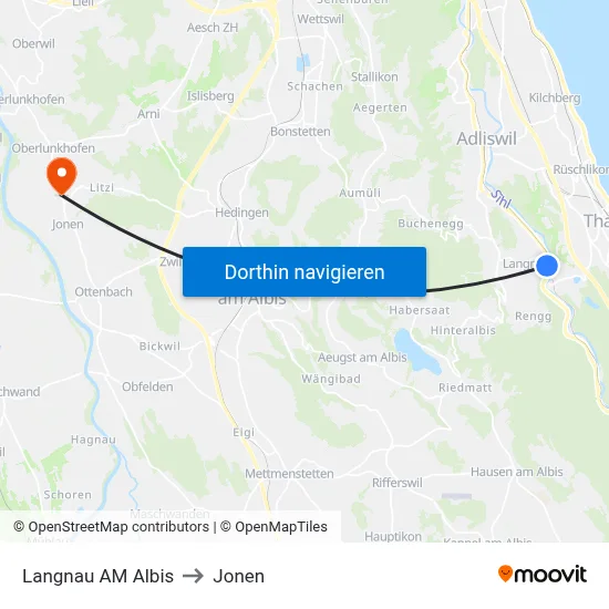 Langnau AM Albis to Jonen map