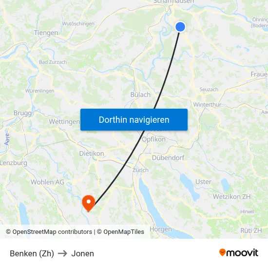 Benken (Zh) to Jonen map