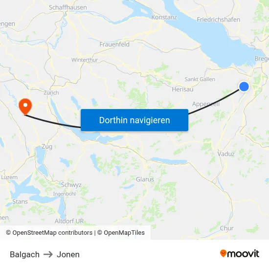 Balgach to Jonen map