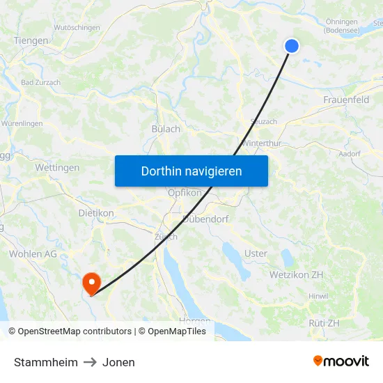 Stammheim to Jonen map