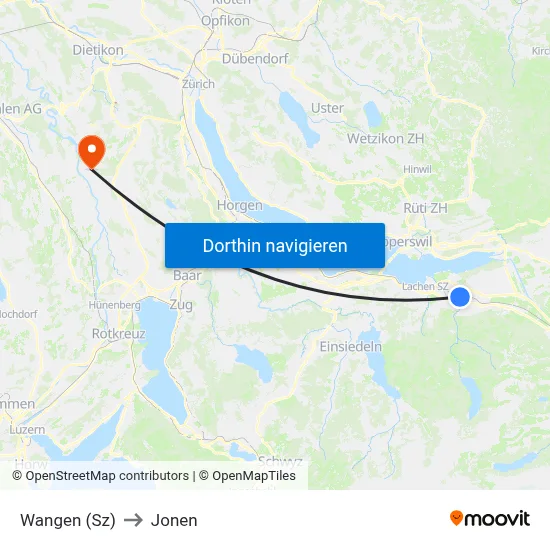 Wangen (Sz) to Jonen map