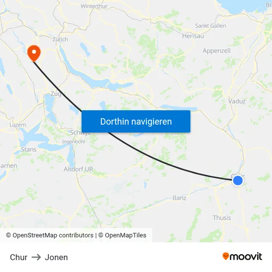 Chur to Jonen map