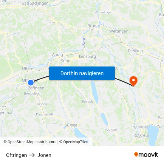 Oftringen to Jonen map