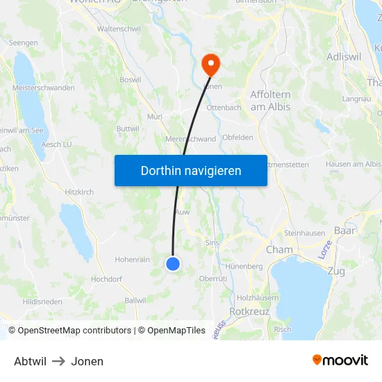 Abtwil to Jonen map