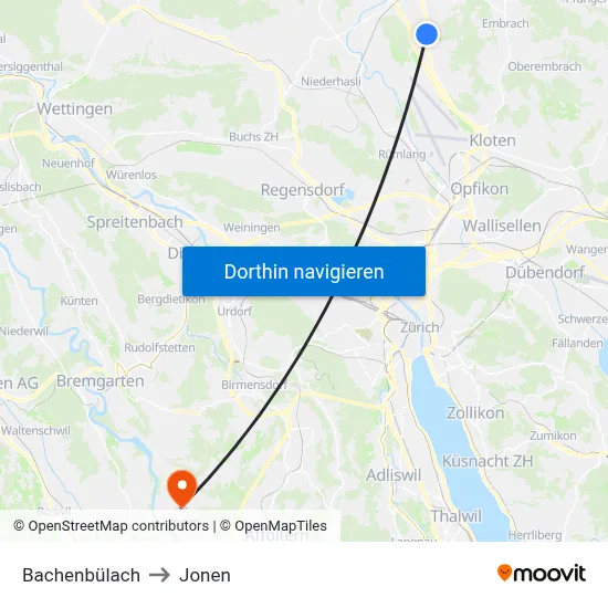 Bachenbülach to Jonen map
