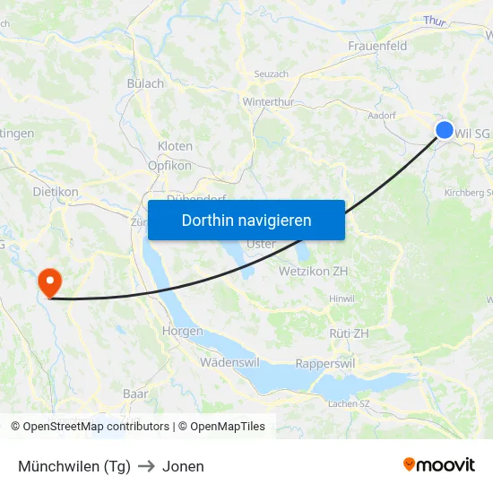 Münchwilen (Tg) to Jonen map