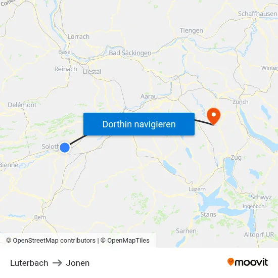 Luterbach to Jonen map