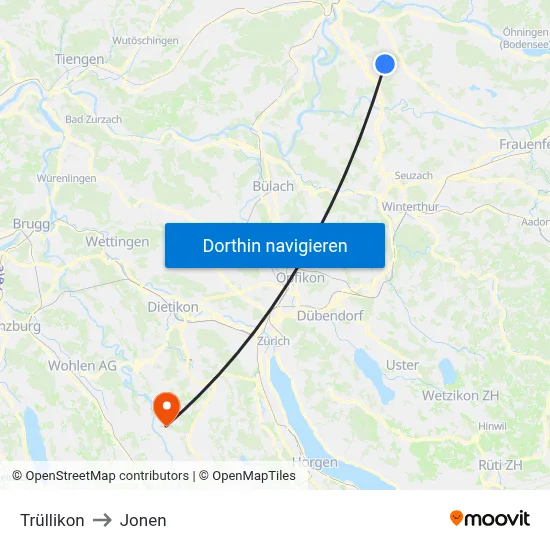 Trüllikon to Jonen map