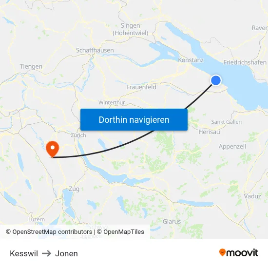 Kesswil to Jonen map