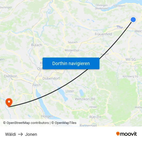 Wäldi to Jonen map