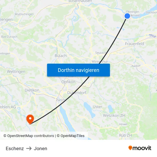 Eschenz to Jonen map