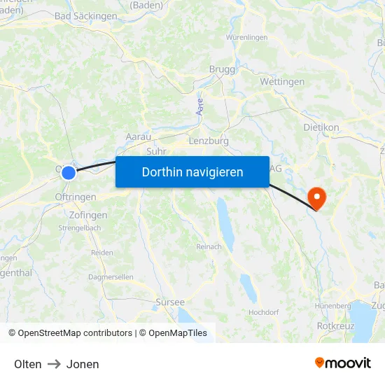 Olten to Jonen map