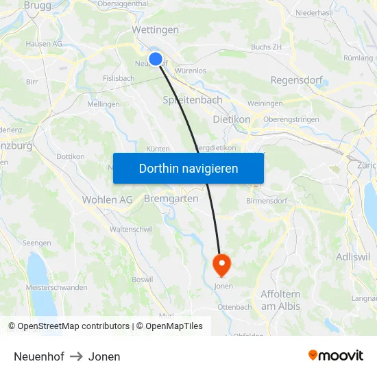 Neuenhof to Jonen map