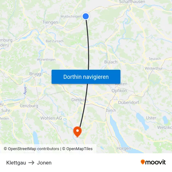 Klettgau to Jonen map