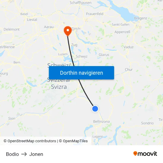 Bodio to Jonen map