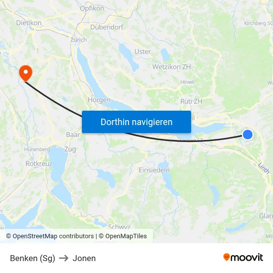 Benken (Sg) to Jonen map