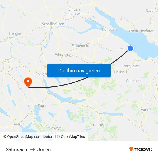 Salmsach to Jonen map