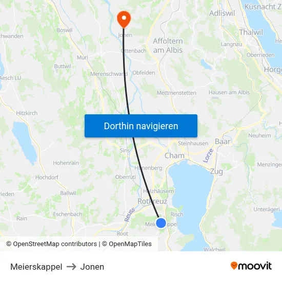 Meierskappel to Jonen map