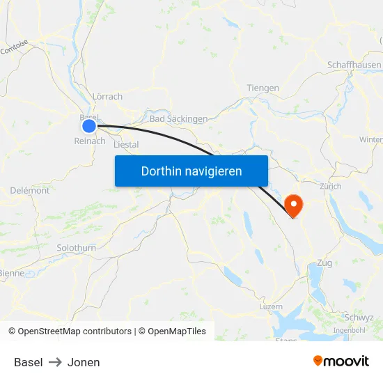 Basel to Jonen map