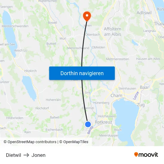 Dietwil to Jonen map