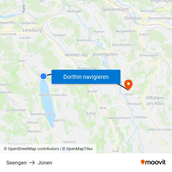 Seengen to Jonen map
