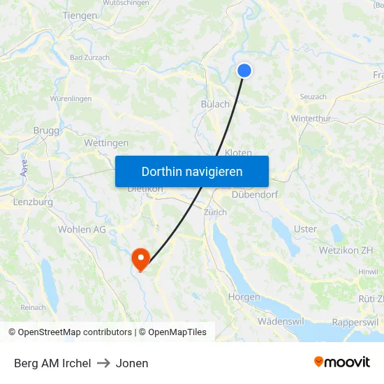 Berg AM Irchel to Jonen map