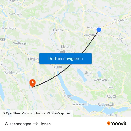 Wiesendangen to Jonen map