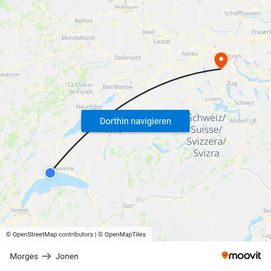 Morges to Jonen map