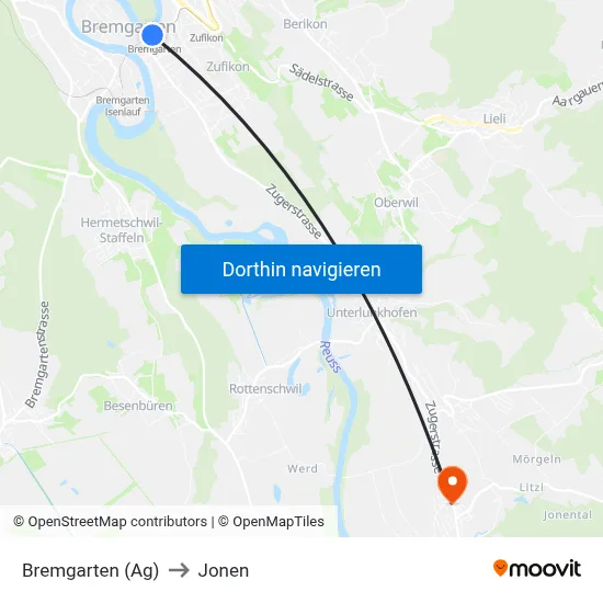 Bremgarten (Ag) to Jonen map