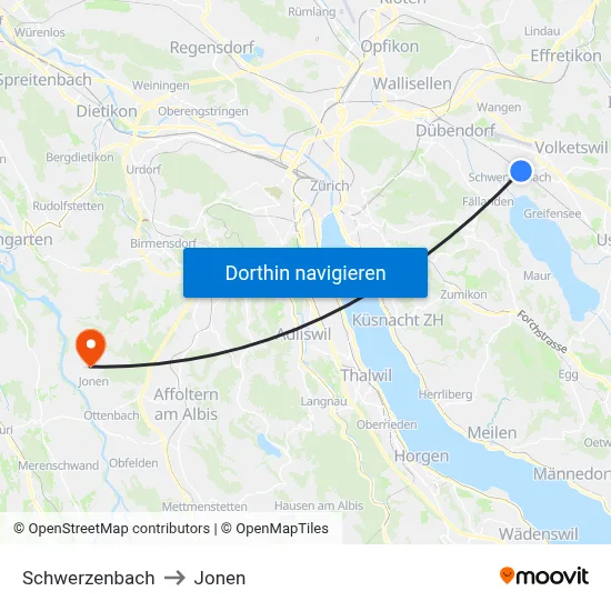 Schwerzenbach to Jonen map