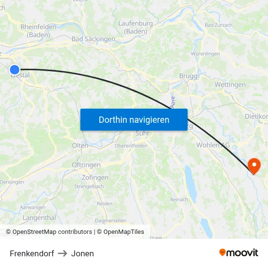 Frenkendorf to Jonen map
