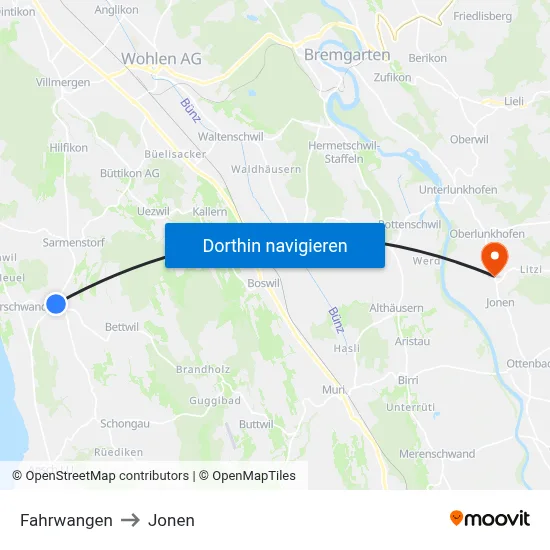 Fahrwangen to Jonen map