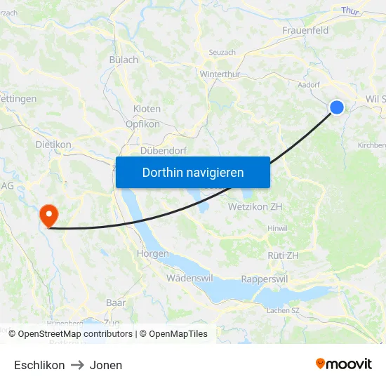 Eschlikon to Jonen map