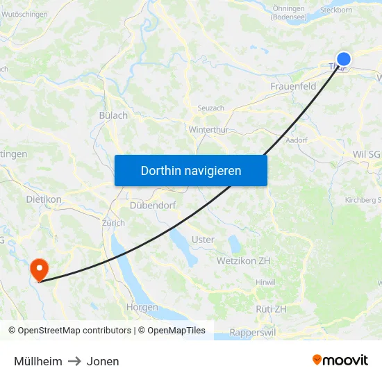 Müllheim to Jonen map