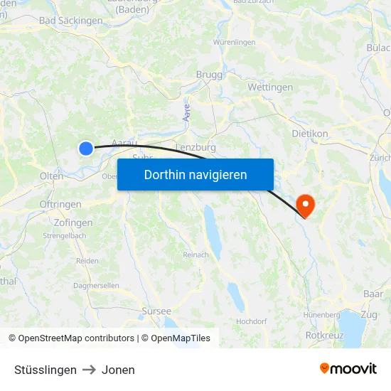 Stüsslingen to Jonen map