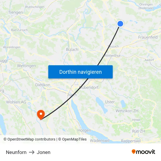 Neunforn to Jonen map