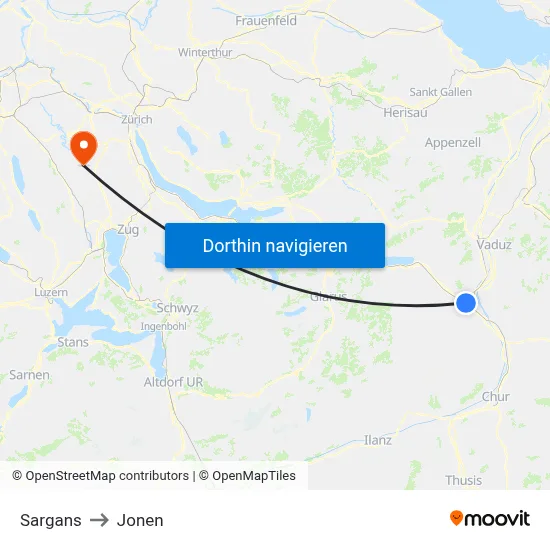 Sargans to Jonen map