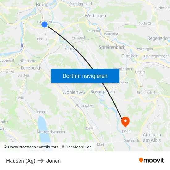 Hausen (Ag) to Jonen map