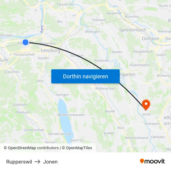 Rupperswil to Jonen map