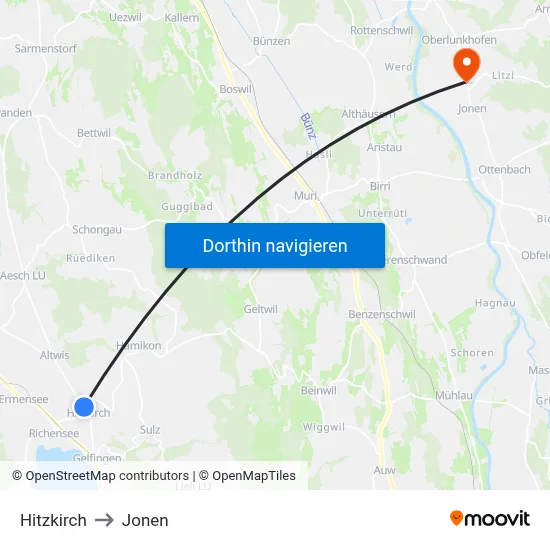 Hitzkirch to Jonen map