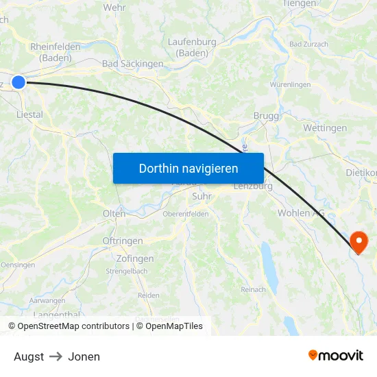 Augst to Jonen map
