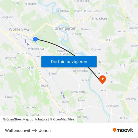 Waltenschwil to Jonen map