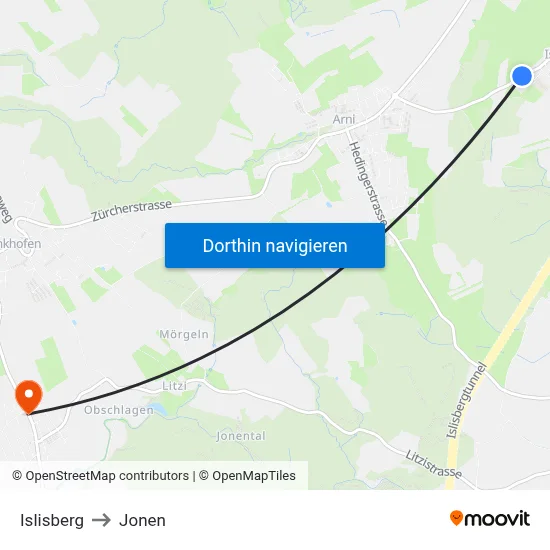 Islisberg to Jonen map