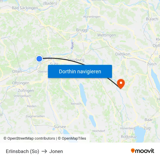 Erlinsbach (So) to Jonen map