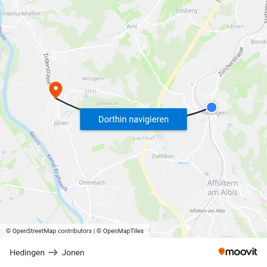 Hedingen to Jonen map