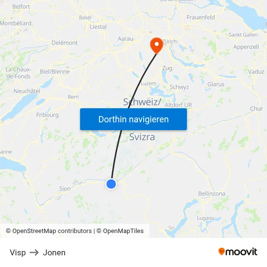 Visp to Jonen map
